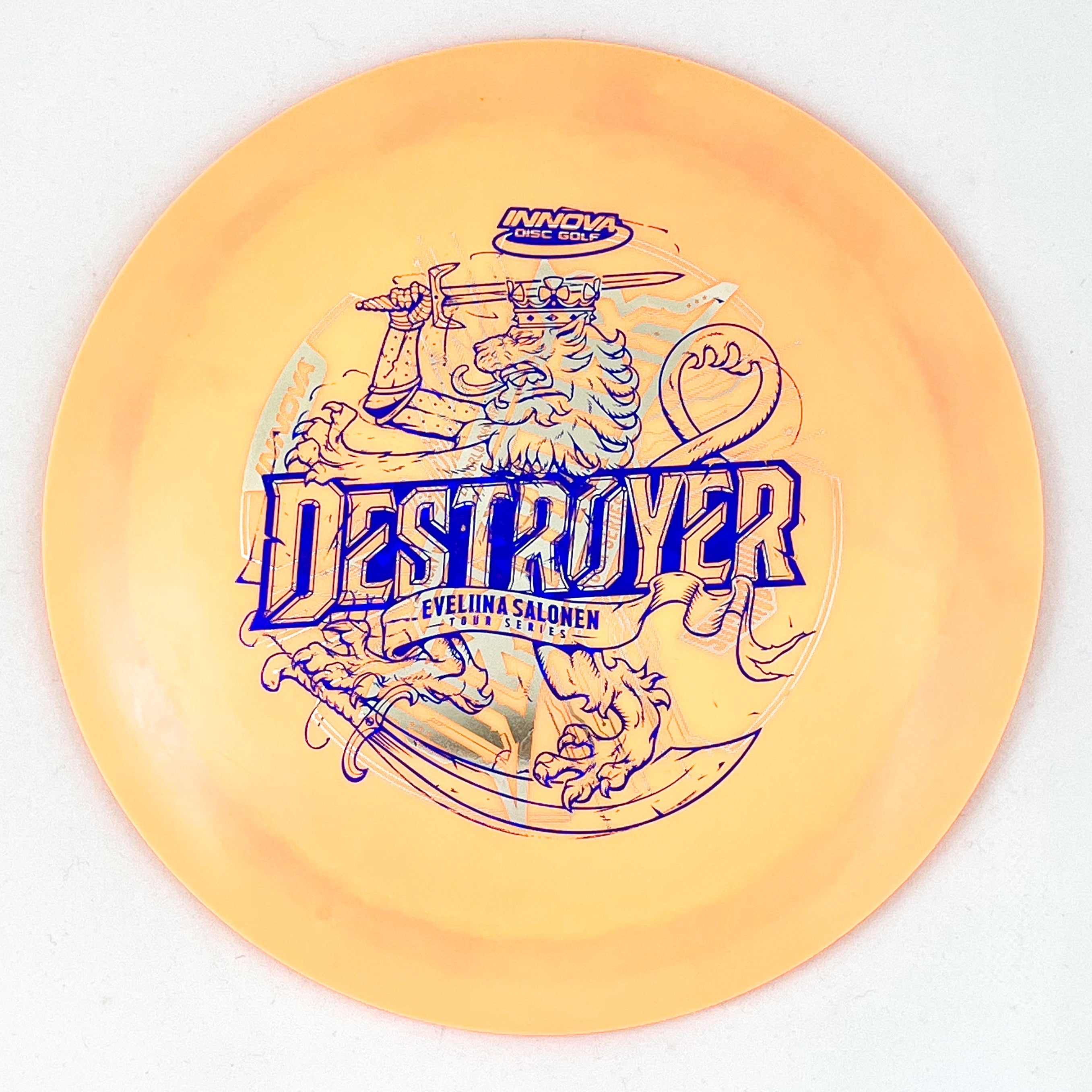 Orange Double Stamp 2021 Ricky Wysocki Tour Series 'SockiBomb' Destroyer disc golf distance driver by Innova Champion Discs.