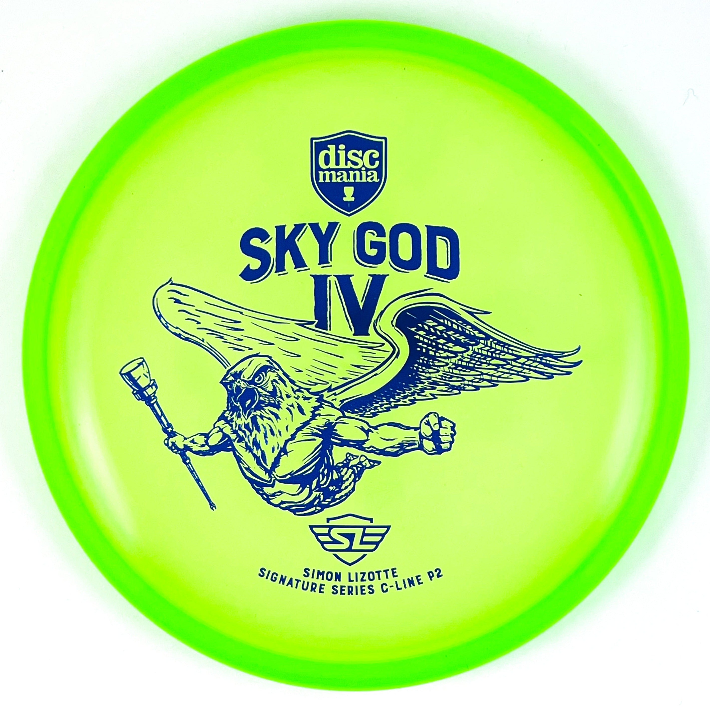 Green Simon Lizotte Signature Series Sky God 4, C-Line P2 disc golf putter disc by Discmania.